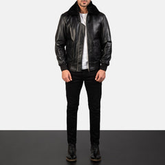 Nitor Black Leather Bomber Jacket