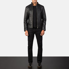 Vabos Black Leather Biker Jacket