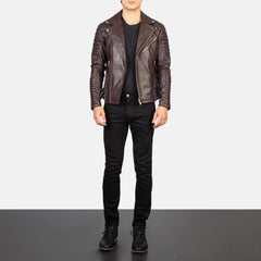 Konis Maroon Leather Biker Jacket