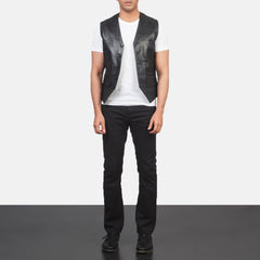 Eltel Black Leather Vest Jacket