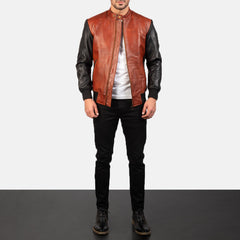 Pasus Black Maroon Leather Bomber Jacket