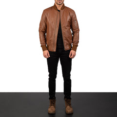 Sabis Brown Leather Bomber Jacket