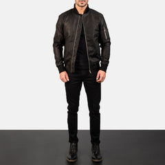 Sabis Black Leather Bomber Jacket