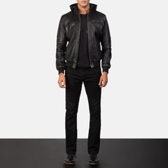 Luson Black Leather Bomber Jacket