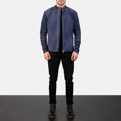 Zeren Blue Suede Biker Jacket