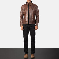 Simion Brown Leather Biker Jacket