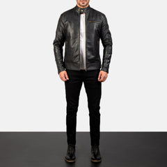 Yamean Black Leather Biker Jacket