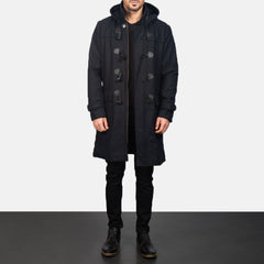 Dakus Black Leather Hooded Coat Jacket