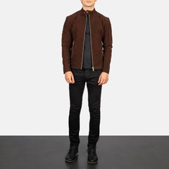 Zavion Brown Suede Quilted Biker Jacket