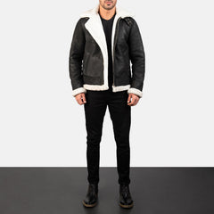 Tiken Black Leather Bomber Jacket