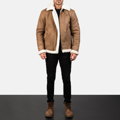 Tiken Brown Leather Bomber Jacket