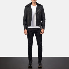 Rikon Black Leather Biker Jacket
