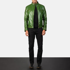 Natis Green Leather Biker Jacket