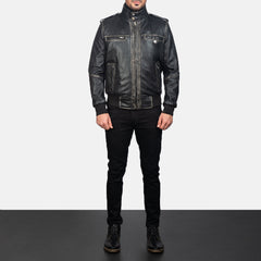 Ralean Black Leather Bomber Jacket