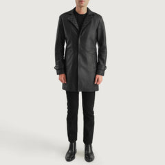 Vebian Black Leather Coat Jacket
