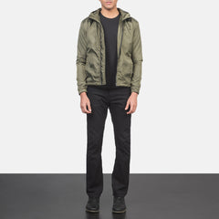 Lerel Green Leather Hooded Jacket