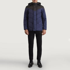 Yator Black Blue Leather Hooded Jacket