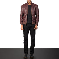 Kovean Maroon Leather Bomber Jacket