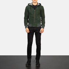 Vitor Green Suede Hooded Bomber Jacket