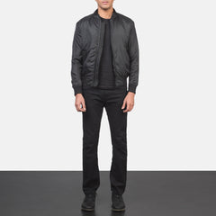 Wylin Black Leather Bomber Jacket