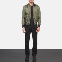 Wylin Green Leather Bomber Jacket