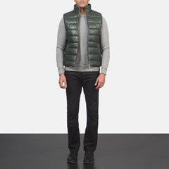 Niror Green Leather Vest Jacket