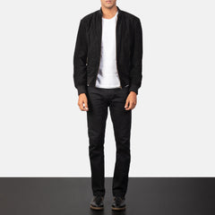 Vegel Black Suede Bomber Jacket