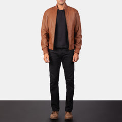Vegel Brown Leather Bomber Jacket