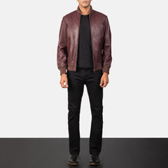 Vegel Maroon Leather Bomber Jacket