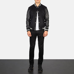 Uldon Black Stripe Leather Varsity Jacket
