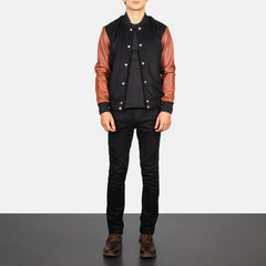 Uldon Brown Leather Varsity Jacket