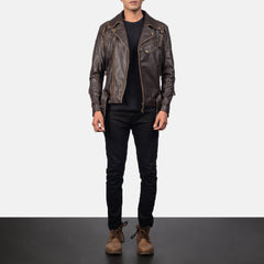 Yabion Brown Leather Biker Jacket