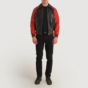 Paget Black Red Leather Varsity Jacket