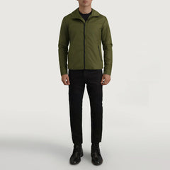 Makas Green Leather Hooded Jacket