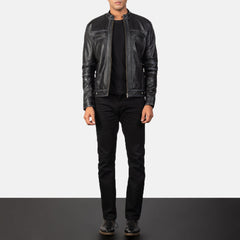 Virer Black Leather Biker Jacket