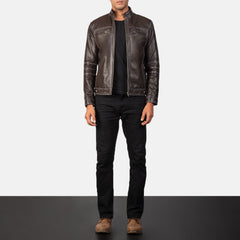 Virer Brown Leather Biker Jacket