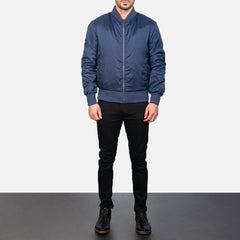 Vevet Blue Leather Bomber Jacket