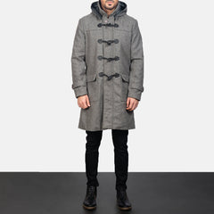 Dakus Grey Leather Hooded Coat Jacket