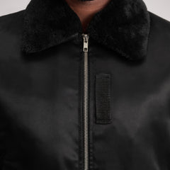 Kosar Black Leather Bomber Jacket