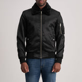 Kosar Black Leather Bomber Jacket