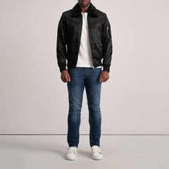 Kosar Black Leather Bomber Jacket