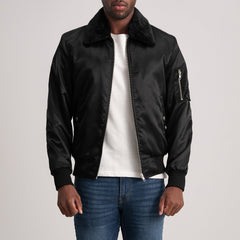 Kosar Black Leather Bomber Jacket