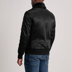 Kosar Black Leather Bomber Jacket