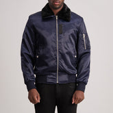 Kosar Blue Leather Bomber Jacket