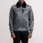 Kosar Grey Leather Bomber Jacket