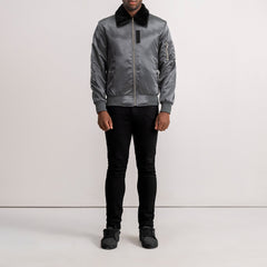 Kosar Grey Leather Bomber Jacket