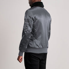 Kosar Grey Leather Bomber Jacket