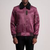 Kosar Maroon Leather Bomber Jacket