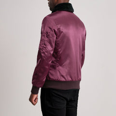 Kosar Maroon Leather Bomber Jacket