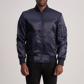 Arlis Blue Leather Bomber Jacket